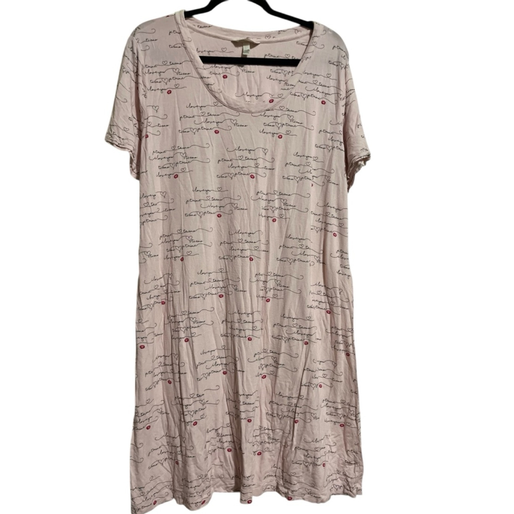 EUC Women's Soma Pink I Love You Print Pajama Dress XL